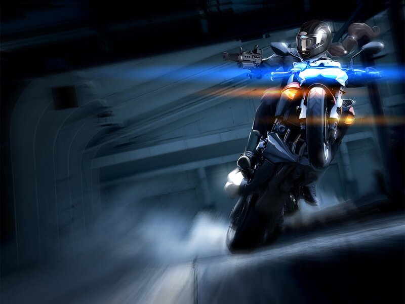 Motorcyclist in Tunnel — Blue, Dramatic
