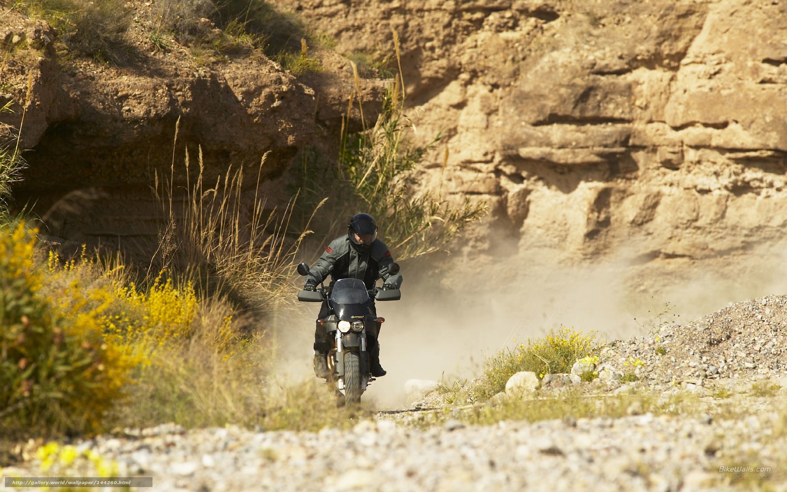 Motorcyclist on a dusty trail