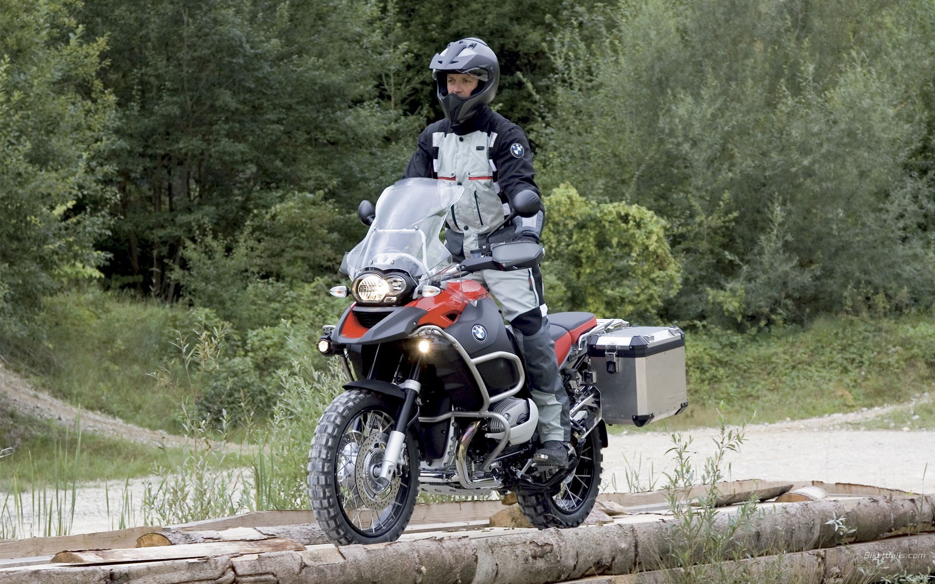 Motorcyclist on a forest trail