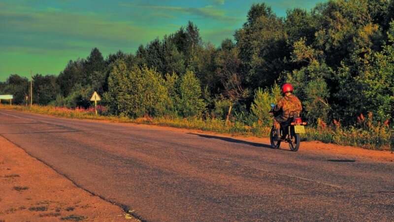 Motorcyclist on a rural road