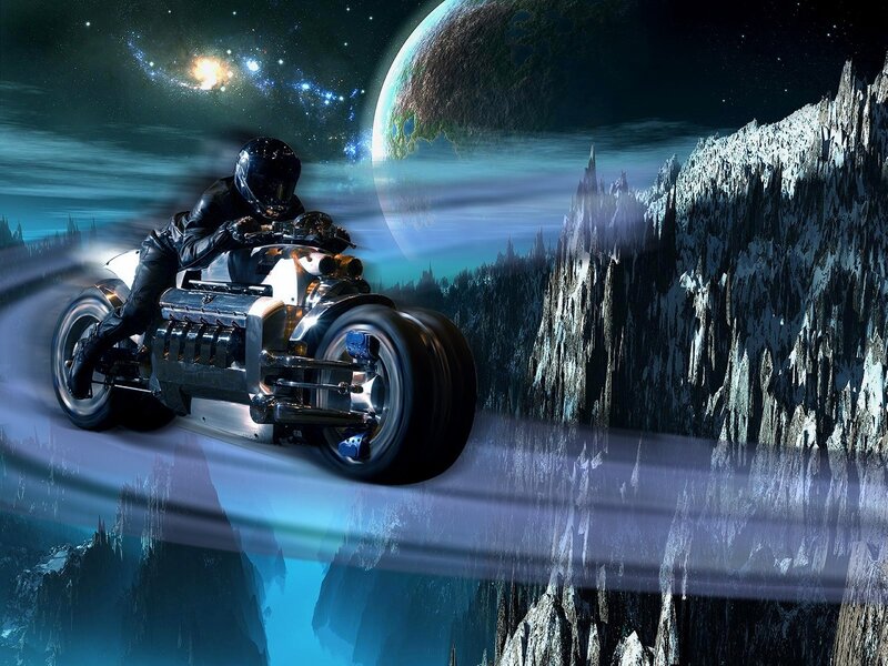 Motorcyclist on Alien Planet