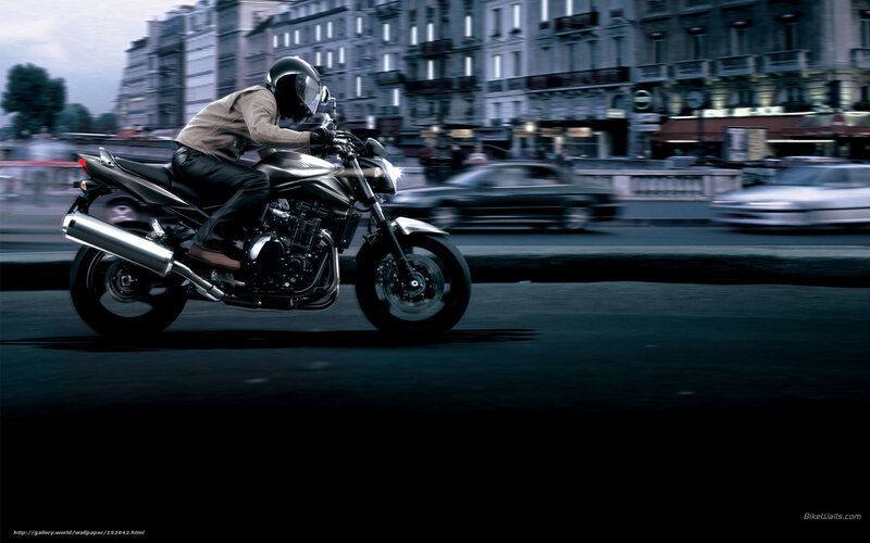 Motorcyclist on City Street — Black, Dynamic, Night, Photograph