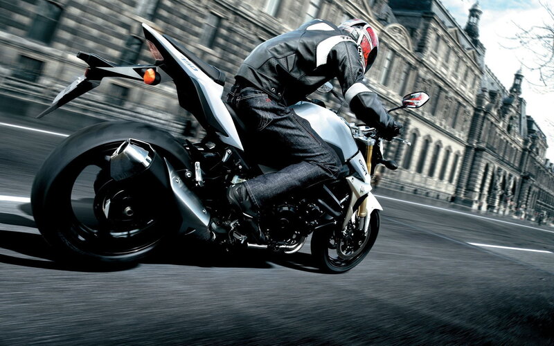 Motorcyclist on City Street — Black