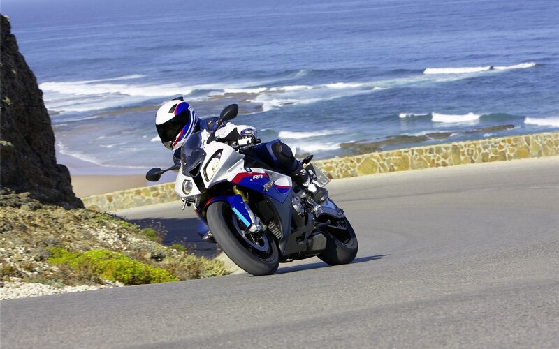Motorcyclist on Coastal Road — Blue, Dynamic