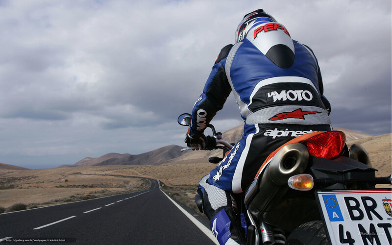 Motorcyclist on Desert Road — Blue
