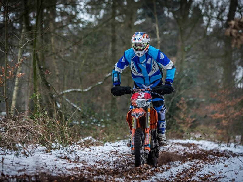 Motorcyclist on Dirt Bike — Blue, Active