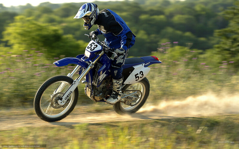 Motorcyclist on Dirt Bike — Blue, Dynamic, Afternoon, Photograph, Dirt Bike