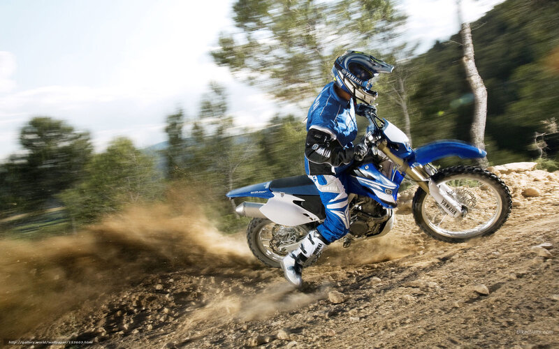 Motorcyclist on Dirt Bike — Blue, Dynamic, Afternoon, Photograph, Dirt Path