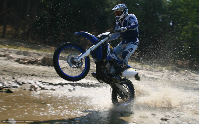 Motorcyclist on Dirt Bike — Blue, Dynamic, Afternoon, Photograph, Mud