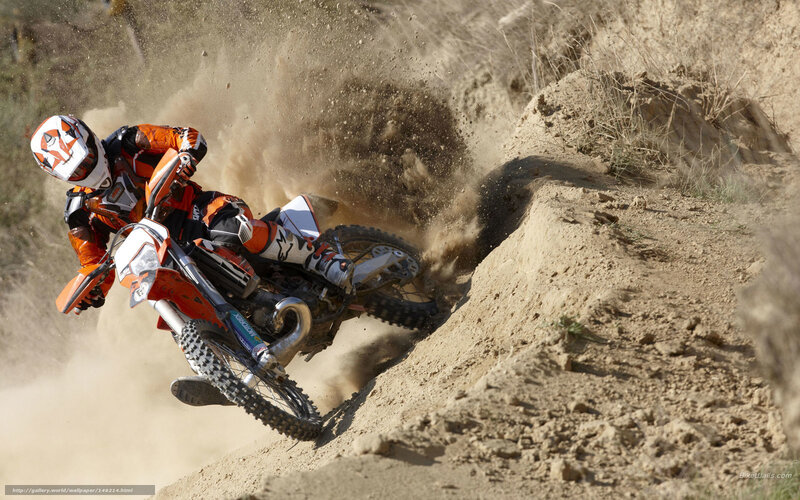 Motorcyclist on Dirt Bike — Orange, Dynamic, Afternoon, Photograph, Dust, Helmet