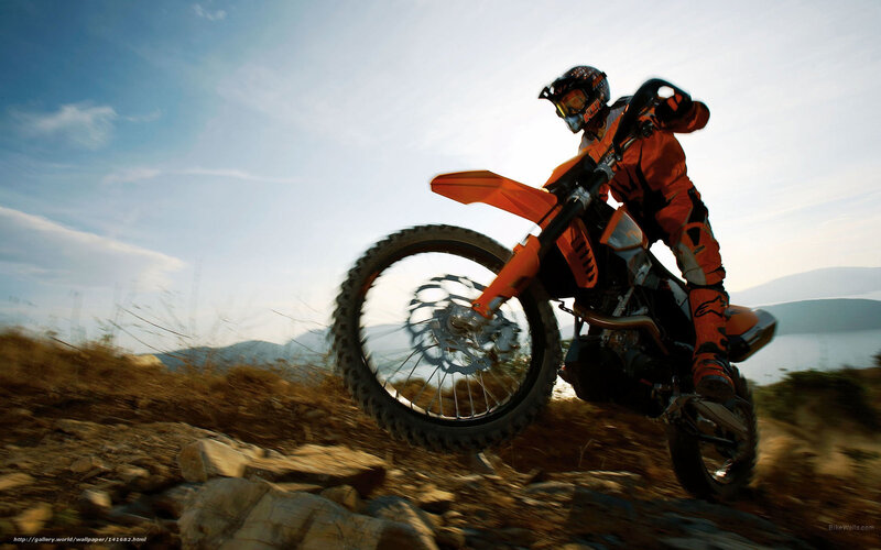 Motorcyclist on Dirt Bike — Orange, Dynamic, Afternoon