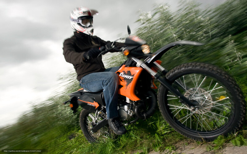 Motorcyclist on Dirt Bike — Orange, Dynamic, Photograph, Helmet