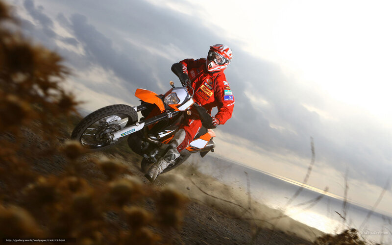 Motorcyclist on Dirt Bike — Orange, Dynamic, Sunset
