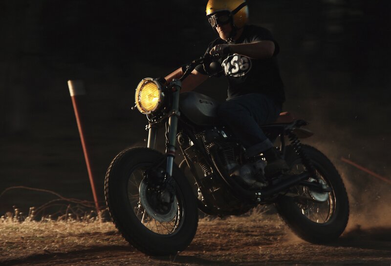 Motorcyclist on Dirt — Black, Dramatic