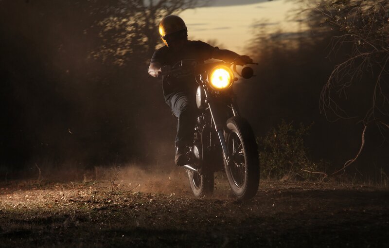 Motorcyclist on Dirt Path — Black, Dramatic