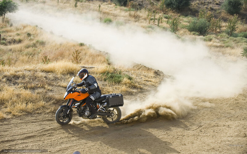 Motorcyclist on Dirt Path — Orange, Dynamic