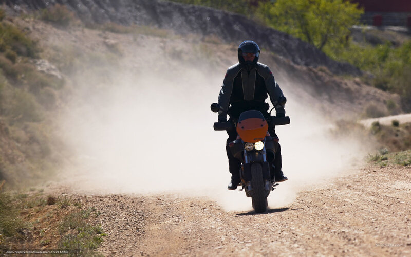 Motorcyclist on Dirt Road — Brown, Dynamic