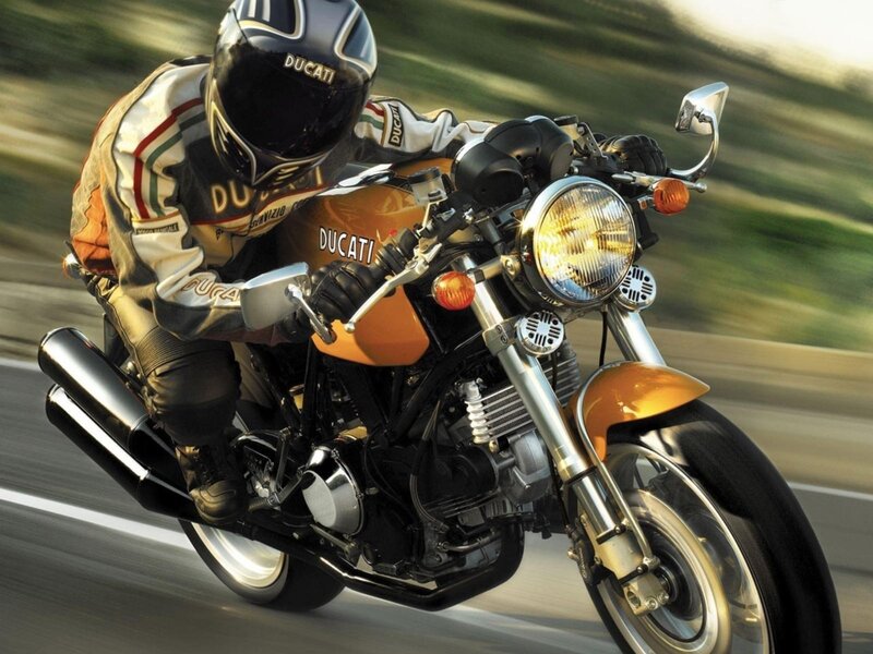 Motorcyclist on Ducati — Orange, Dynamic, Afternoon