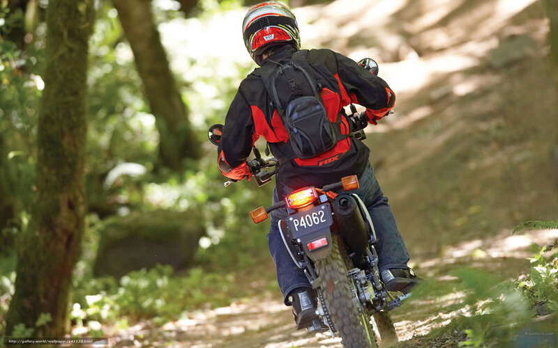 Motorcyclist on Forest Trail — Green, Outdoor