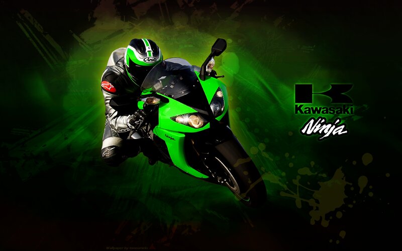 Motorcyclist on Green Bike — Dynamic, Digital Art