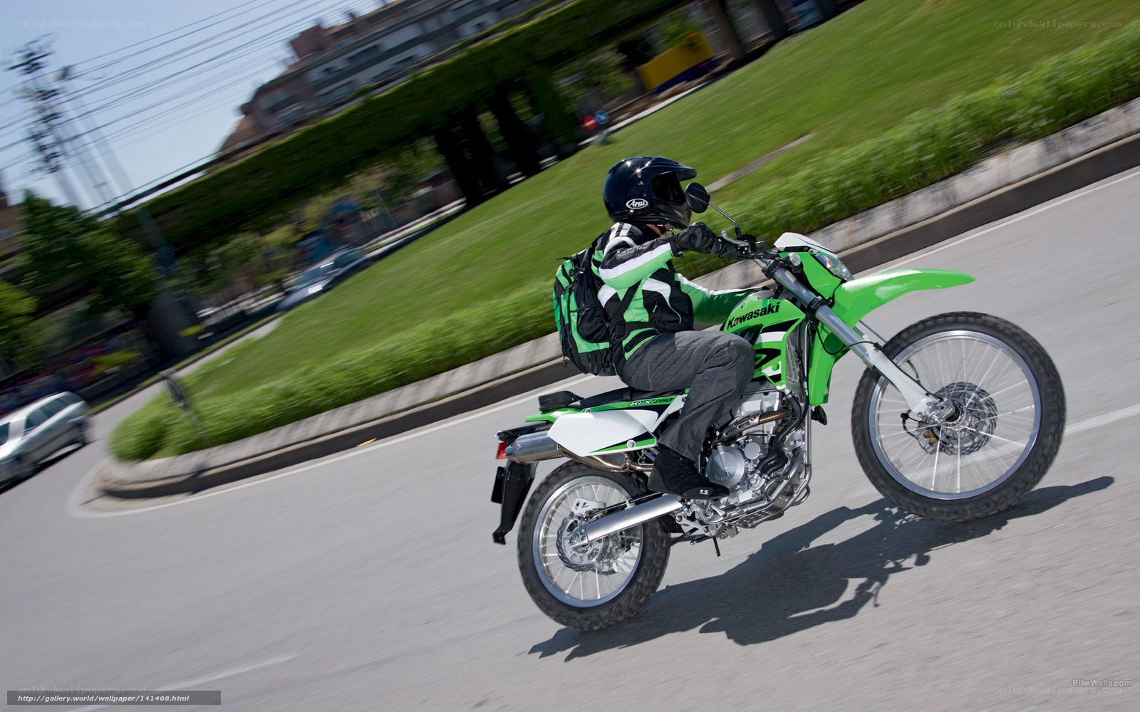 motorcyclist on green bike