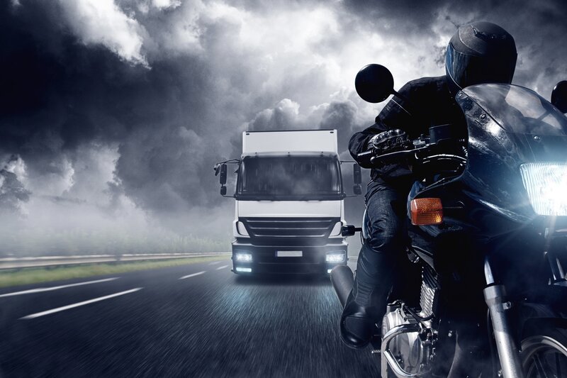 Motorcyclist on Highway — Black, Dramatic, Night, Photograph