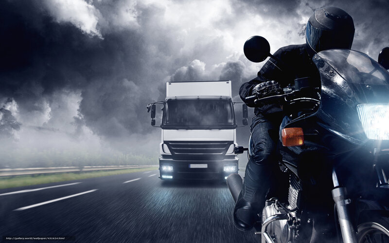Motorcyclist on Highway — Black, Dramatic