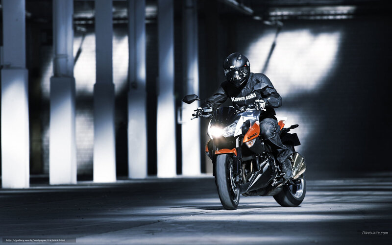 Motorcyclist on Kawasaki — Black, Dramatic, Photograph