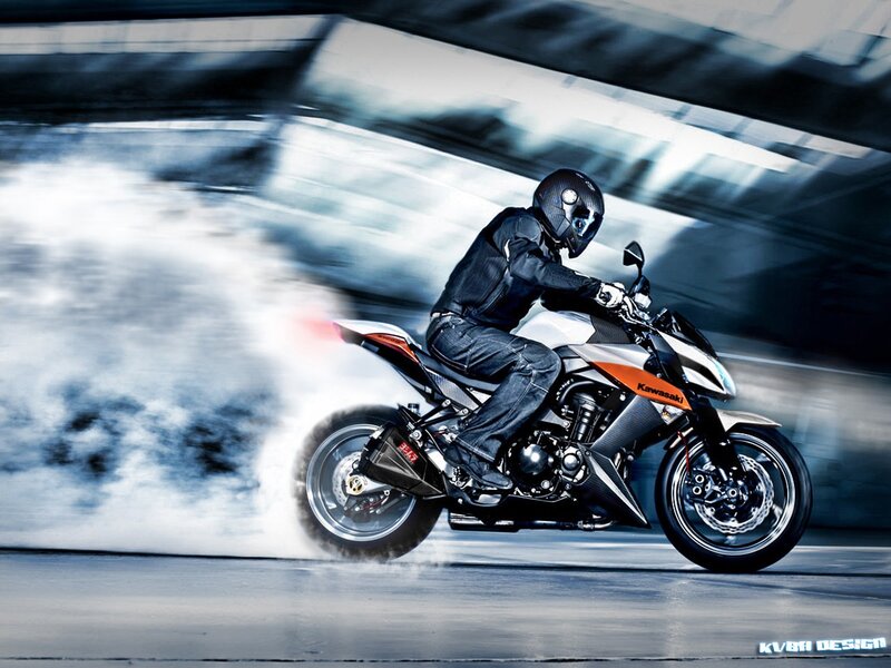 Motorcyclist on Kawasaki — Black, Dynamic