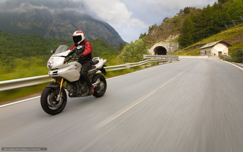 Motorcyclist on Mountain Road — Gray
