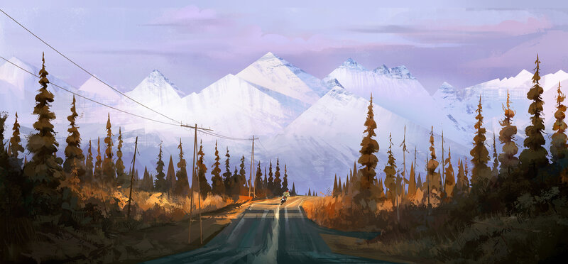 Motorcyclist on Mountain Road — Purple