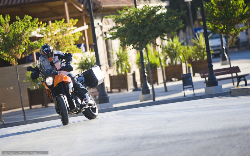 Motorcyclist on Orange Bike — Active, Afternoon, Photograph