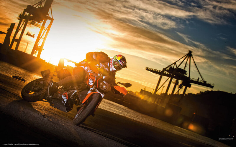 Motorcyclist on Orange Bike — Dramatic, Sunset, Photograph