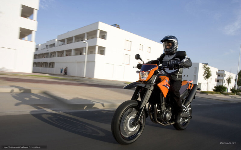 Motorcyclist on Orange Bike — Dynamic, Afternoon, Photograph