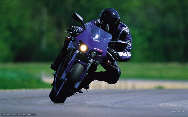 Motorcyclist on Purple Bike — Dynamic, Afternoon