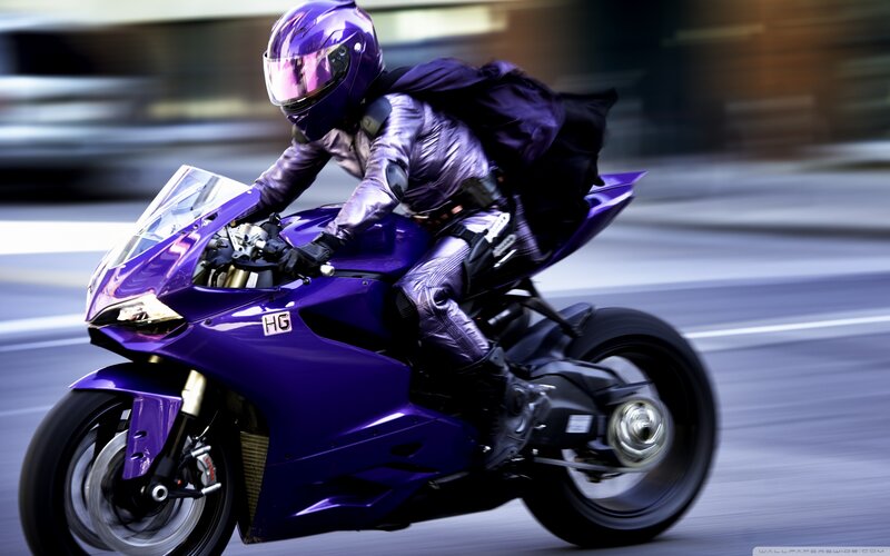 Motorcyclist on Purple Bike — Dynamic, Photograph