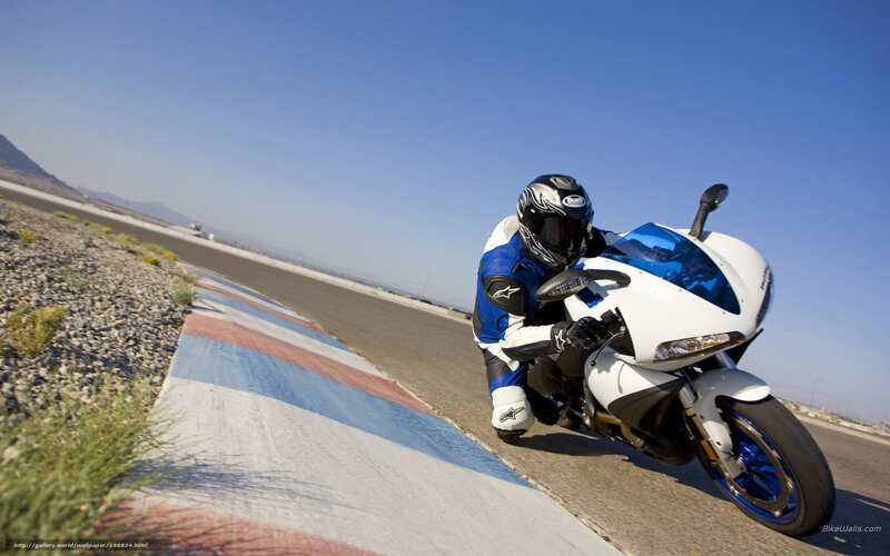 Motorcyclist on Racetrack — Blue, Dynamic, Afternoon