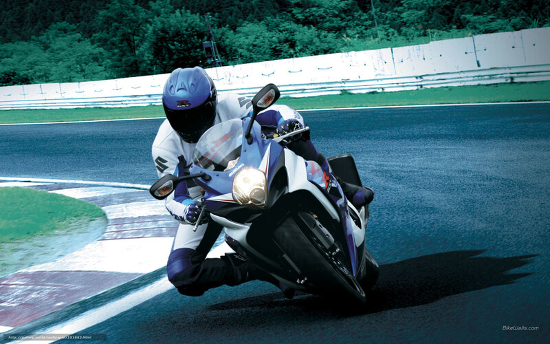 Motorcyclist on Racetrack — Blue, Dynamic, Photograph