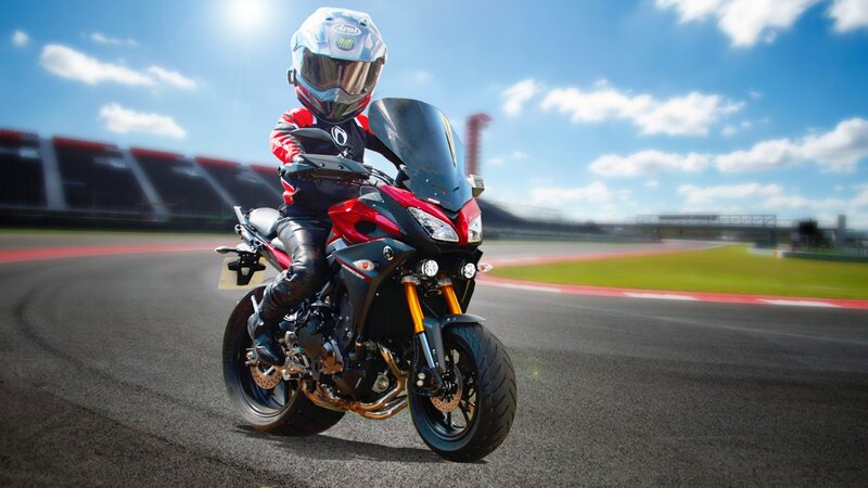 Motorcyclist on Racetrack — Red, Dynamic, Afternoon