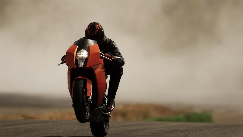 Motorcyclist on Red Bike — Dramatic, Photograph, Helmet, Road, Dust