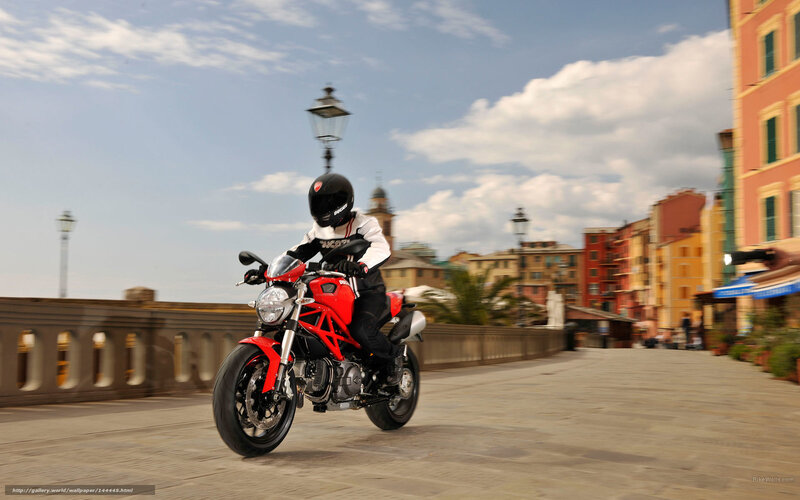 Motorcyclist on Red Bike — Dynamic, Afternoon, Photograph, Bridge