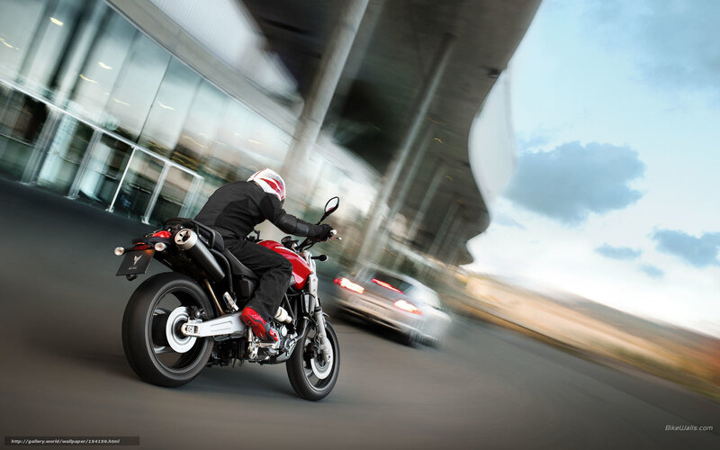 Motorcyclist on Red Bike — Dynamic, Afternoon, Photograph, Car