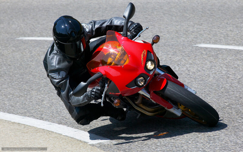 Motorcyclist on Red Bike — Dynamic, Afternoon, Photograph, Helmet, Leather Jacket