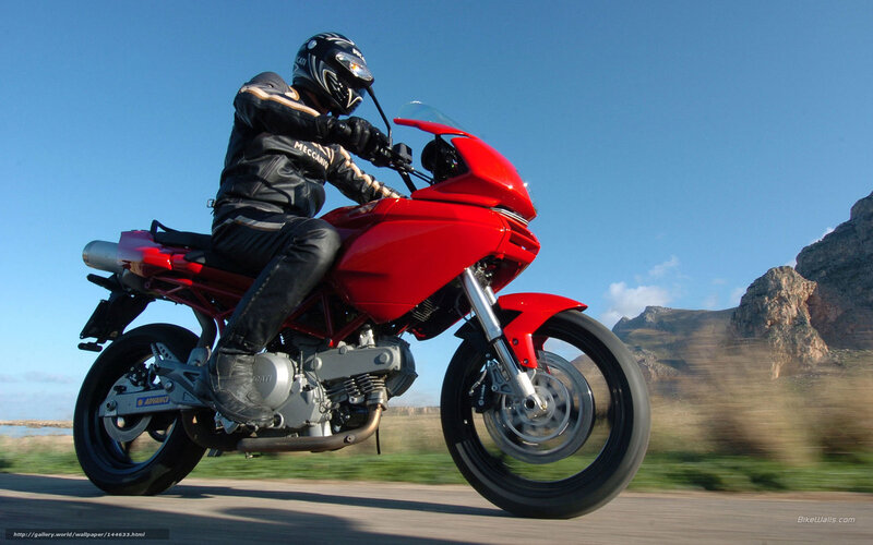 Motorcyclist on Red Bike — Dynamic, Afternoon, Photograph, Mountain