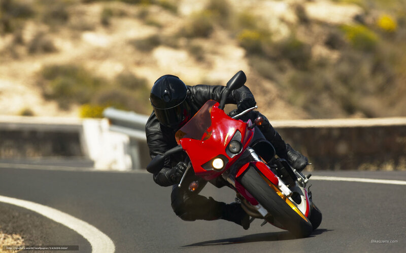 Motorcyclist on Red Bike — Dynamic, Afternoon, Photograph, Road, Guardrail