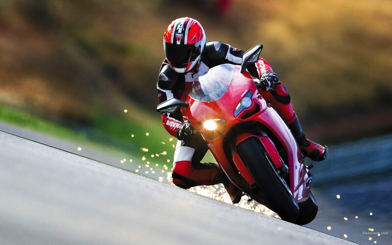 Motorcyclist on Red Bike — Dynamic, Afternoon