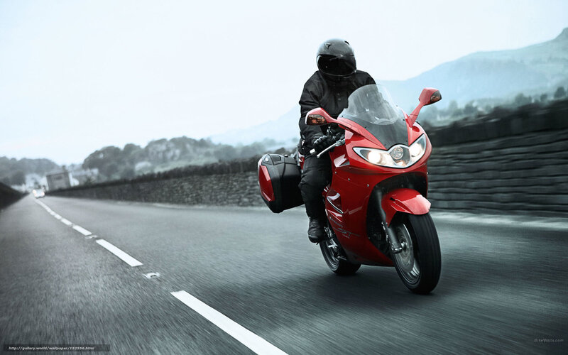 Motorcyclist on Red Bike — Dynamic, Morning