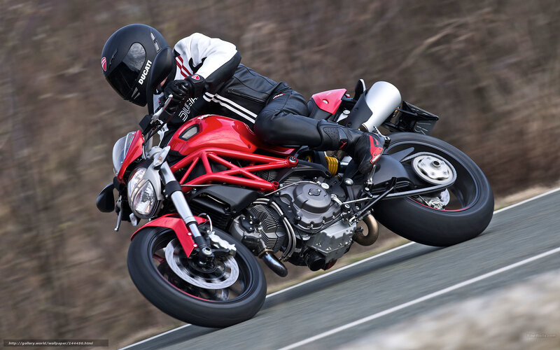 Motorcyclist on Red Bike — Dynamic, Photograph, Helmet, Road, Trees