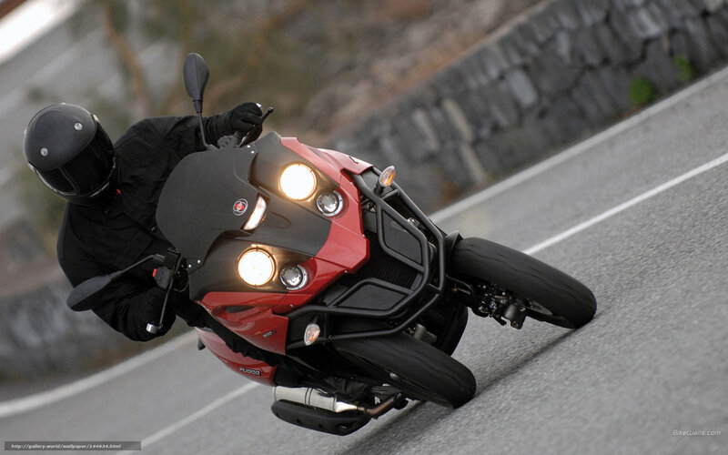 Motorcyclist on Red Bike — Dynamic, Photograph, Road