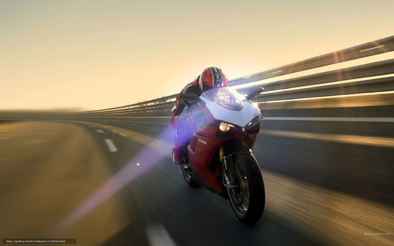 Motorcyclist on Red Bike — Dynamic, Sunset, Photograph